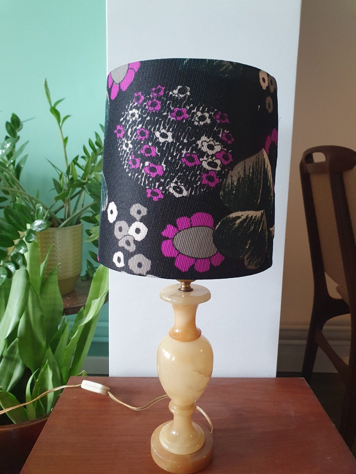 Hollywood regency alabaster lamp, Vintage, Sfeerlamp, 53 cm, Gebruikt
