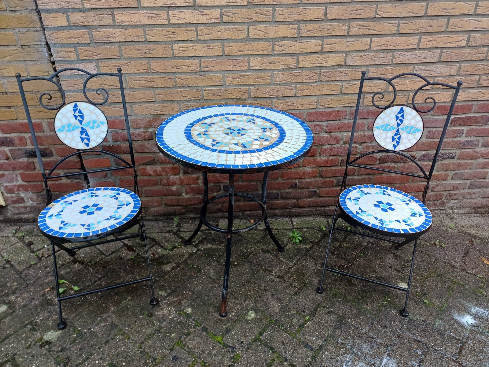 Bistro setje metaal met mozaïek, Ophalen, Gebruikt, 2 zitplaatsen
