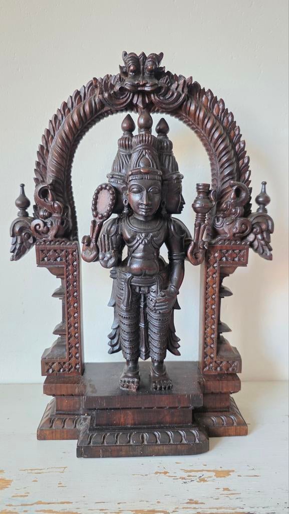 Handgesneden Hindoe tempelbeeld Brahma India hout 40 cm, Antiek en Kunst, Ophalen of Verzenden