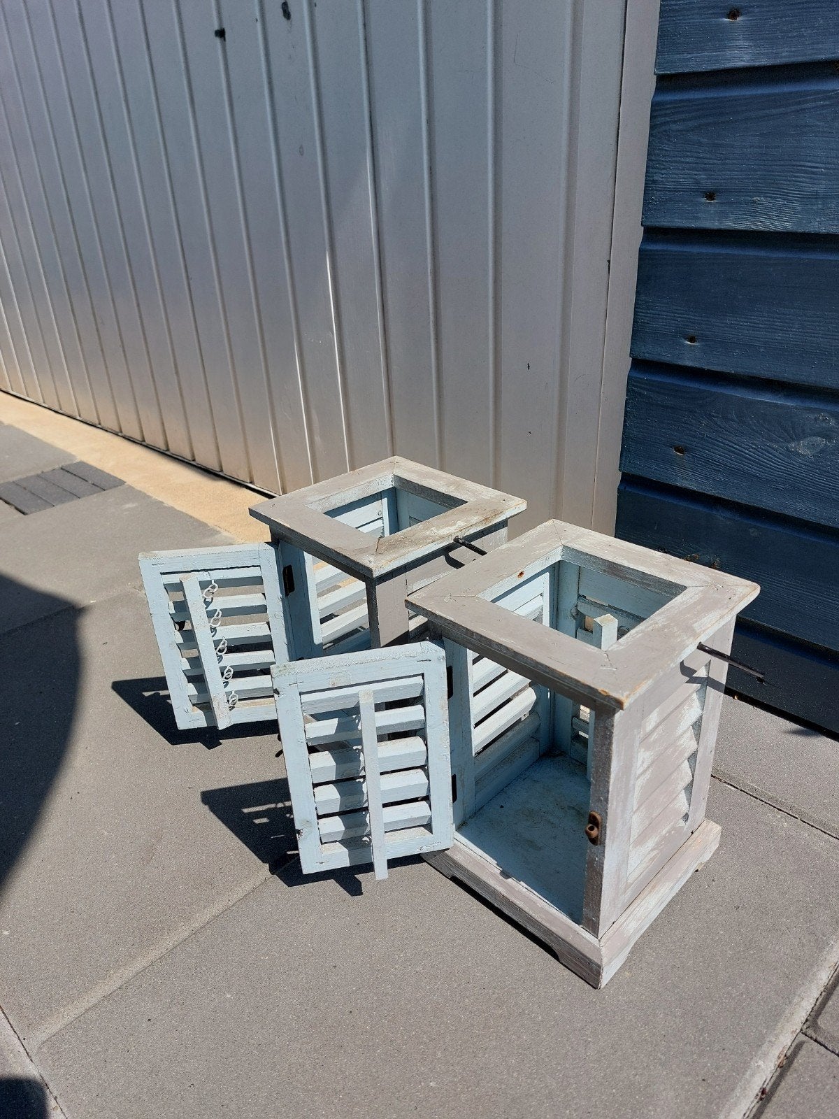 2 stuks houten lantaarns in brocante stijl, Gebruikt, Lantaarn, Meerkleurig, Ophalen of Verzenden