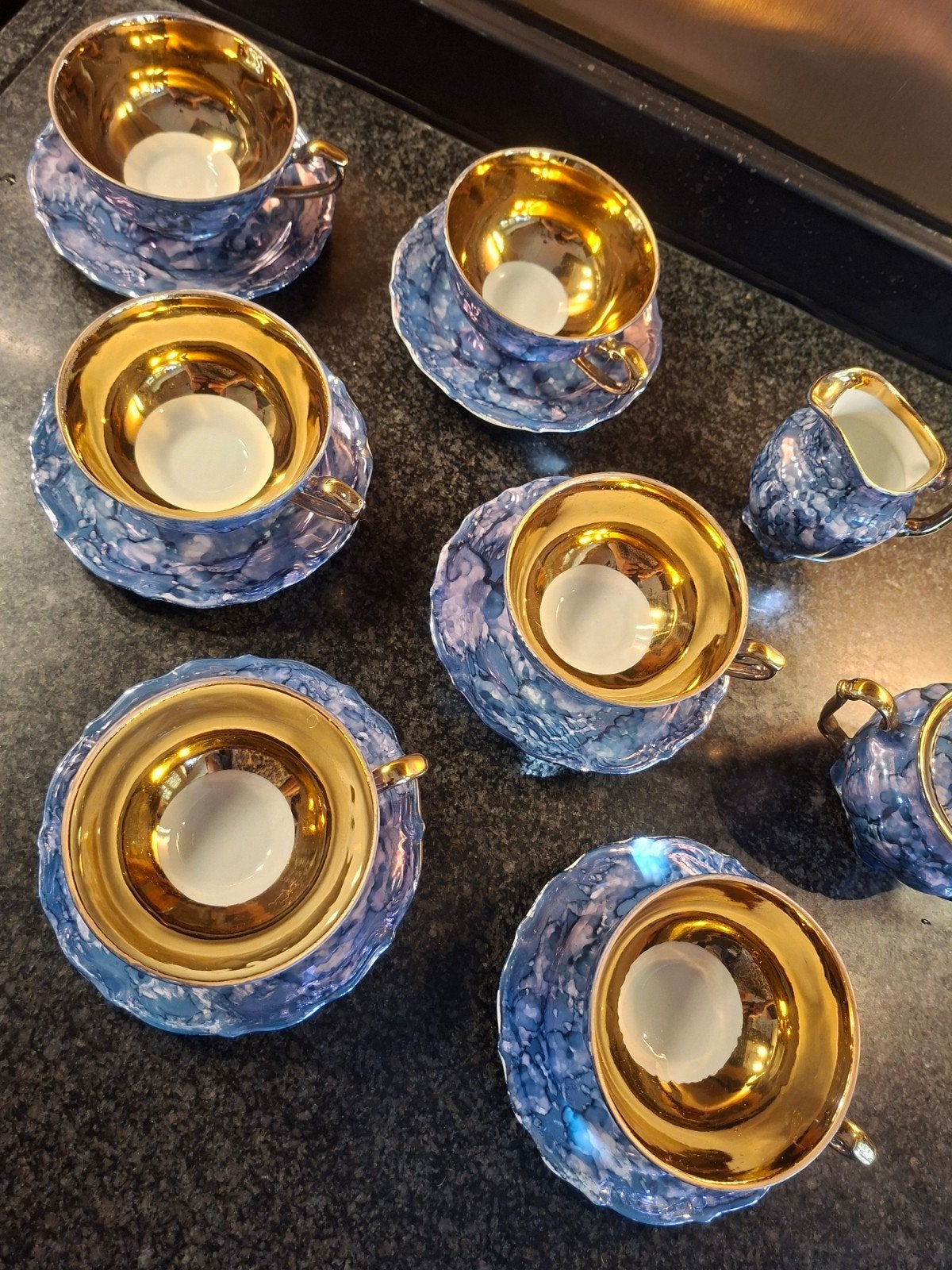 Vintage Pools koffieservies Chodzież/Wałbrzych – blauw goud, Ophalen of Verzenden