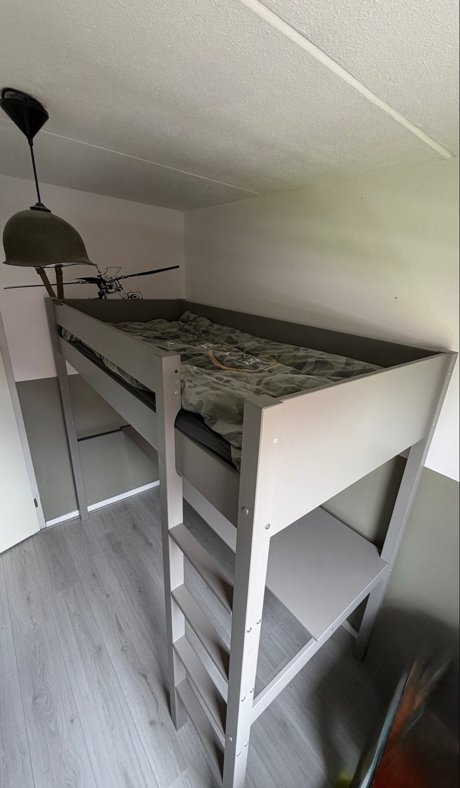 Hoogslaper met bureau 200x90 "SOMMET" | Grijs, Ophalen, Eenpersoons, Zo goed als nieuw, 200 cm