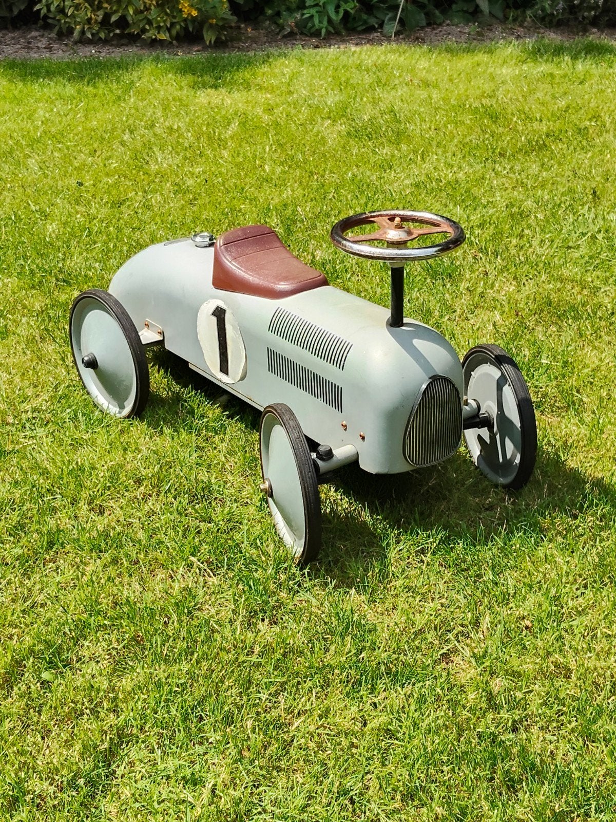 Zilvergrijze loopauto met nummer 1, Ophalen, Gebruikt, Loopvoertuig