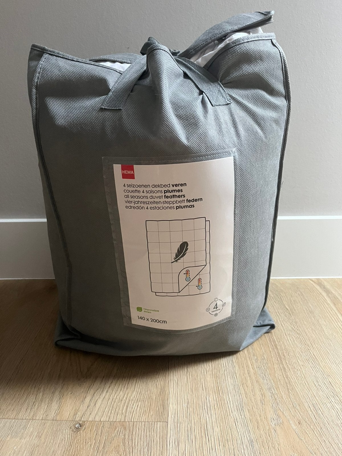 Hema 4-seizoenen dekbed veren/dons 140*200, Ophalen, Wit, Deken of Dekbed, Nieuw