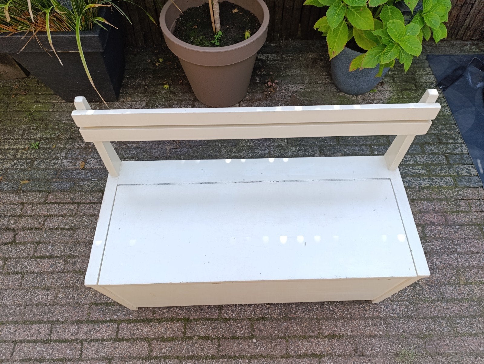 Houten opbergbankje met rugleuning, Ophalen of Verzenden