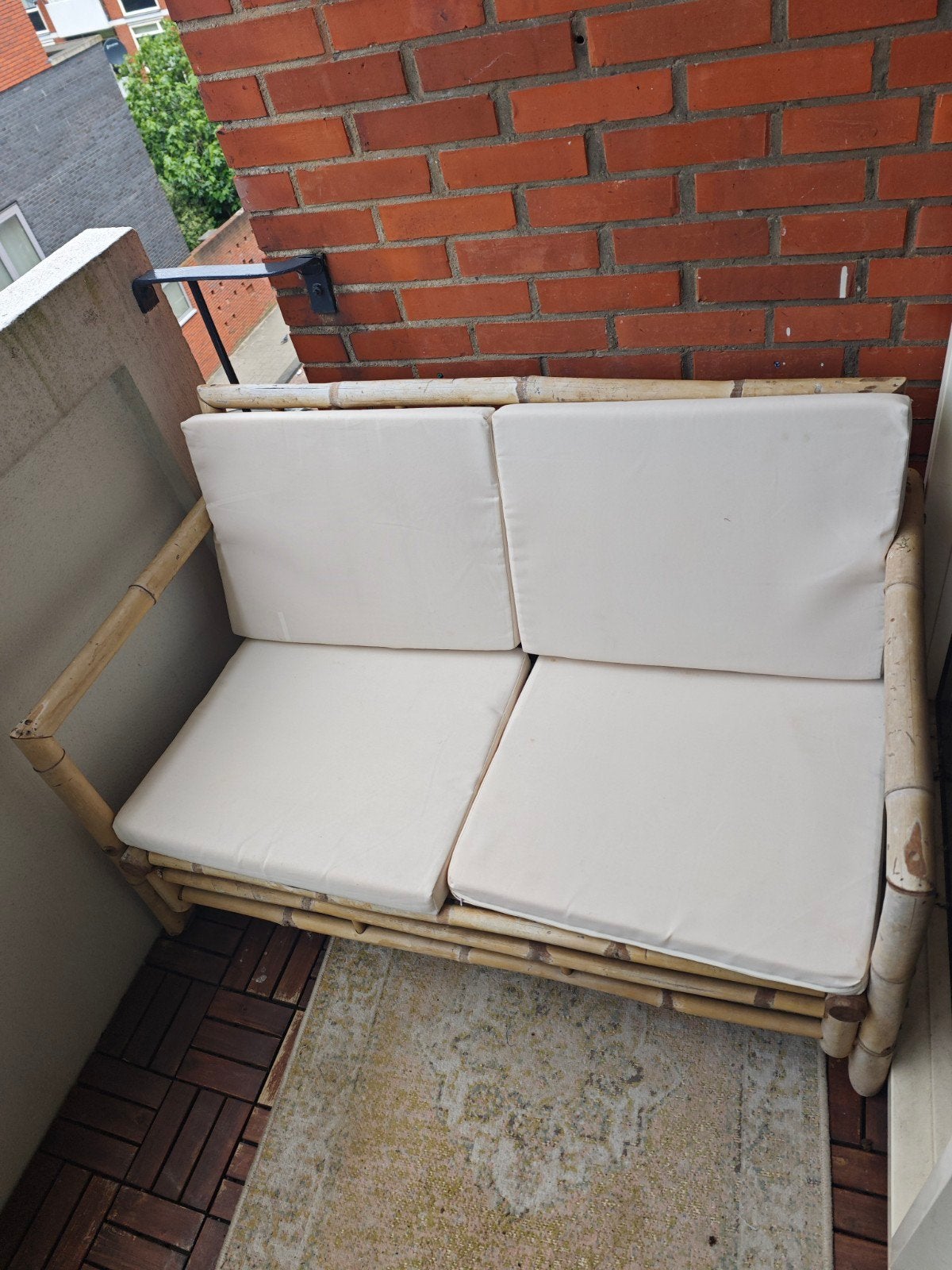 Bamboe bank met kussens en beschermhoes, Ophalen, Gebruikt, 150 tot 200 cm, Tweepersoons