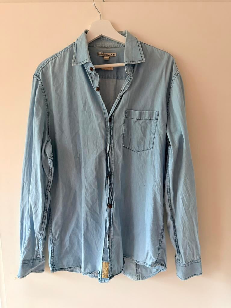 Spijkerblouse slimfit Mango L zgan, Ophalen of Verzenden, Zo goed als nieuw, Blauw, Halswijdte 41/42 (L)