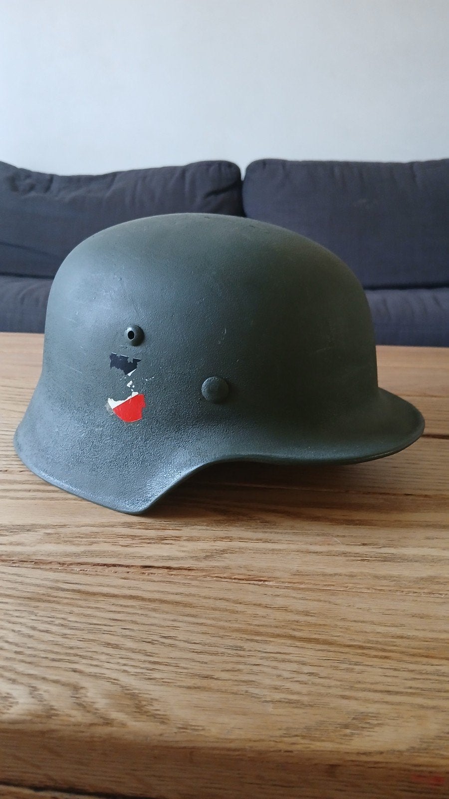 Duitse helm (volgens mij M35) feldgrau, Verzamelen, Ophalen of Verzenden, Duitsland, Helm of Baret