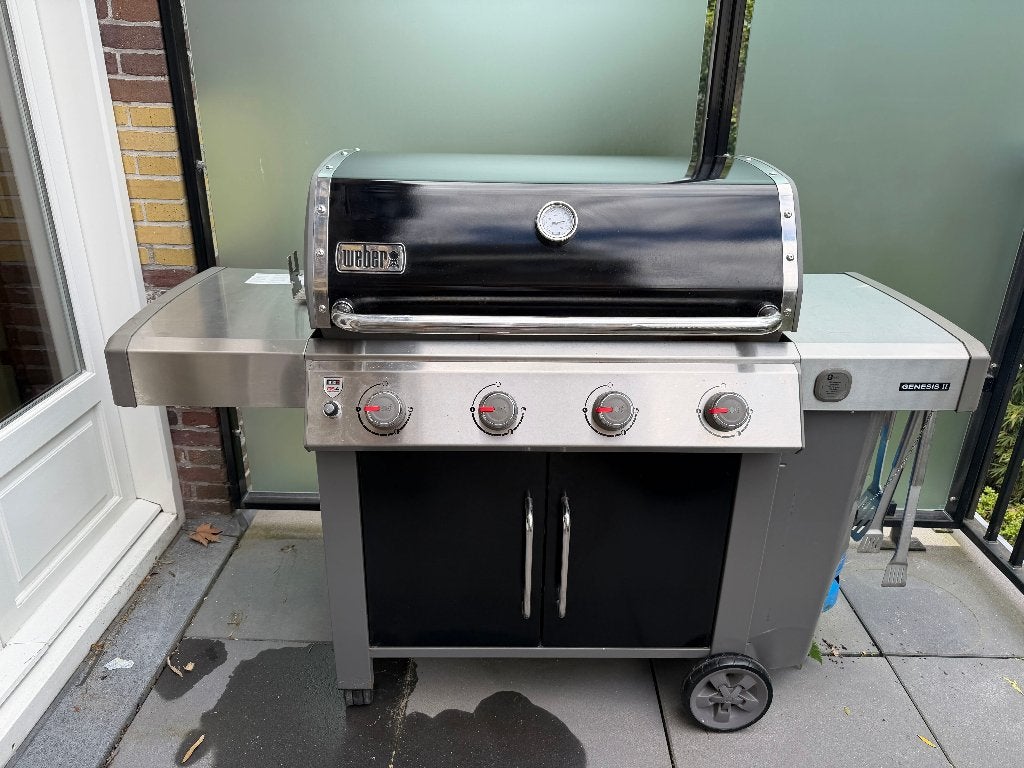Weber Genesis II E-410 gasbarbecue + rotisserie+hoes+gasfles, Ophalen, Gebruikt, WEBER BBQ