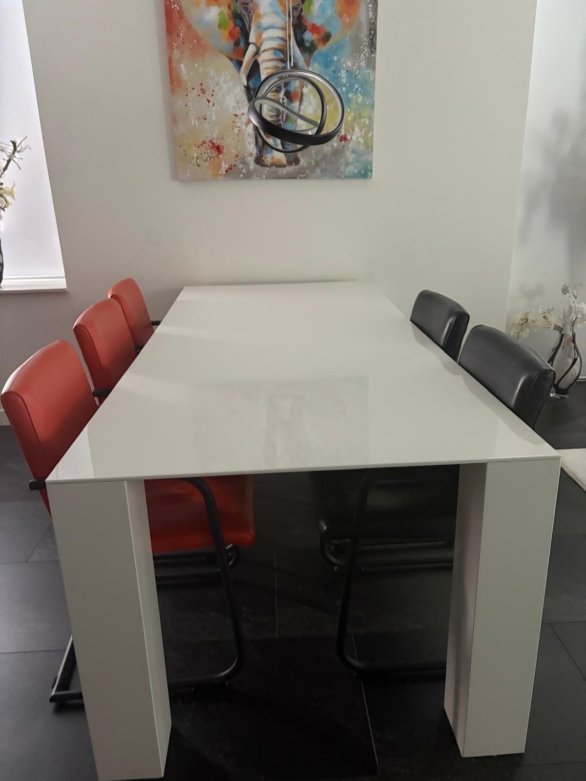 Moderne witte eettafel - 220x100 cm, Huis en Inrichting, Tafels | Eettafels, Ophalen, Overige materialen, Gebruikt, 100 tot 150 cm