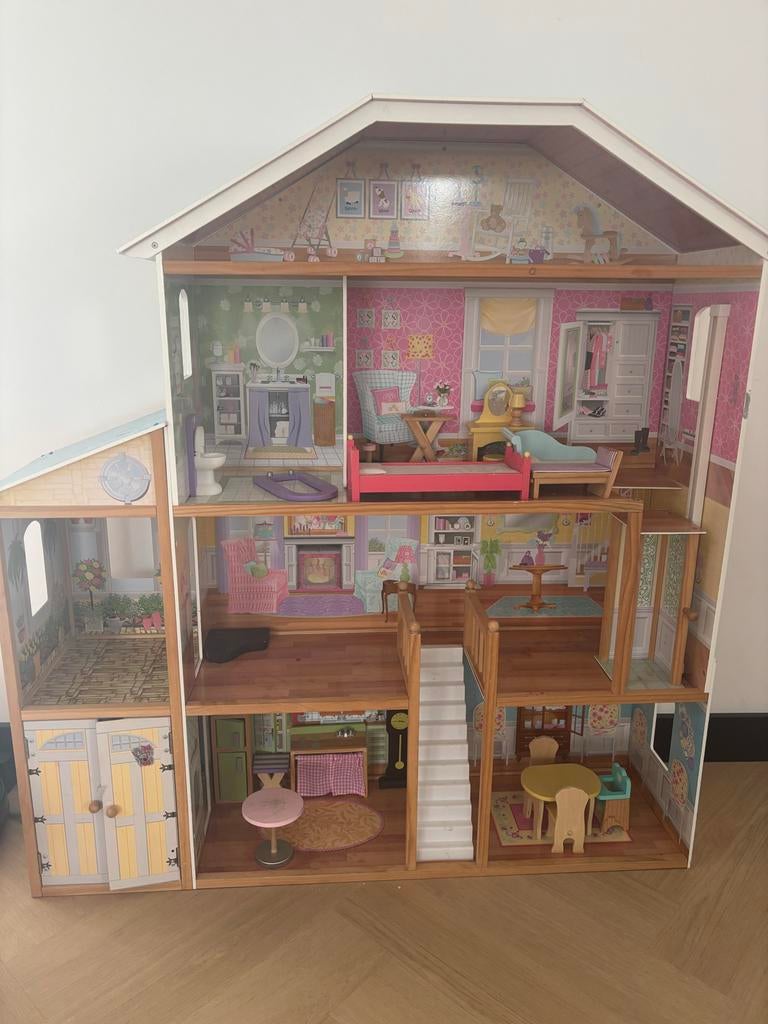 Groot houten poppenhuis kidkraft met lift 135cm, Ophalen, Gebruikt, Poppenhuis