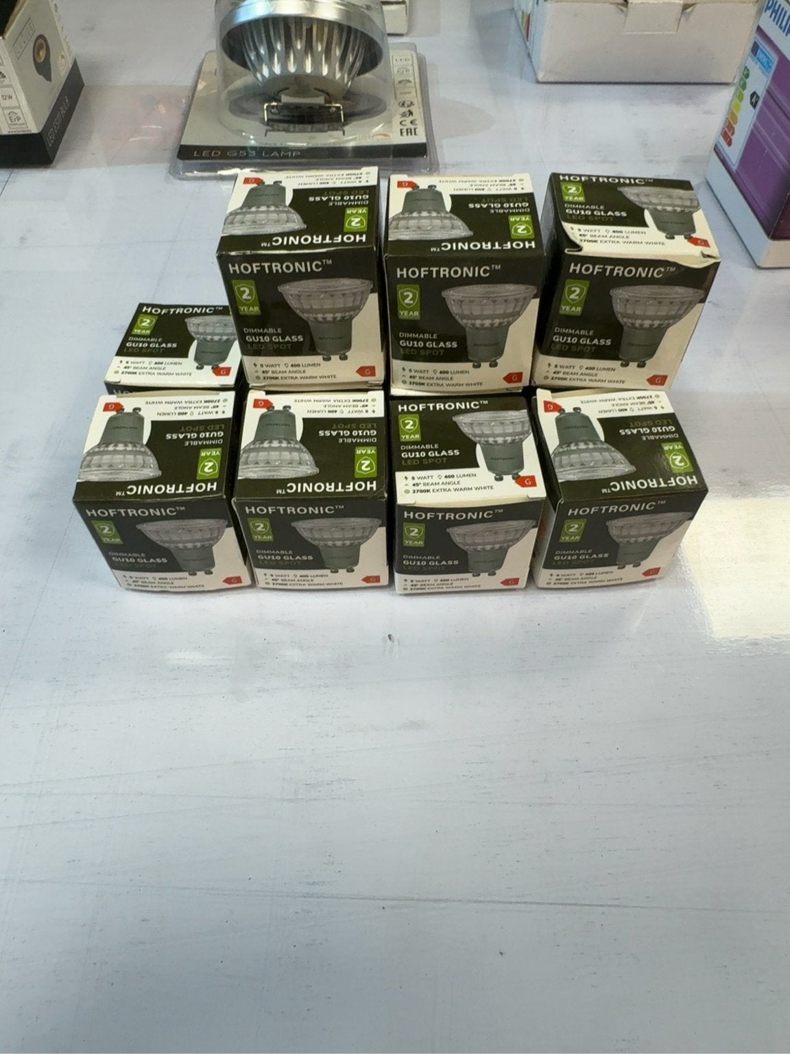 8x HOFTRONIC GU10 LED spot – dimbaar – 2700K – 400 lumen, Ophalen of Verzenden