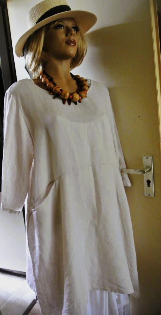 Zomer linnen tuniek lino top jurkje A-lijn beige XL 46/48, Made in Italy, Ophalen of Verzenden, Gedragen, Blouse of Tuniek