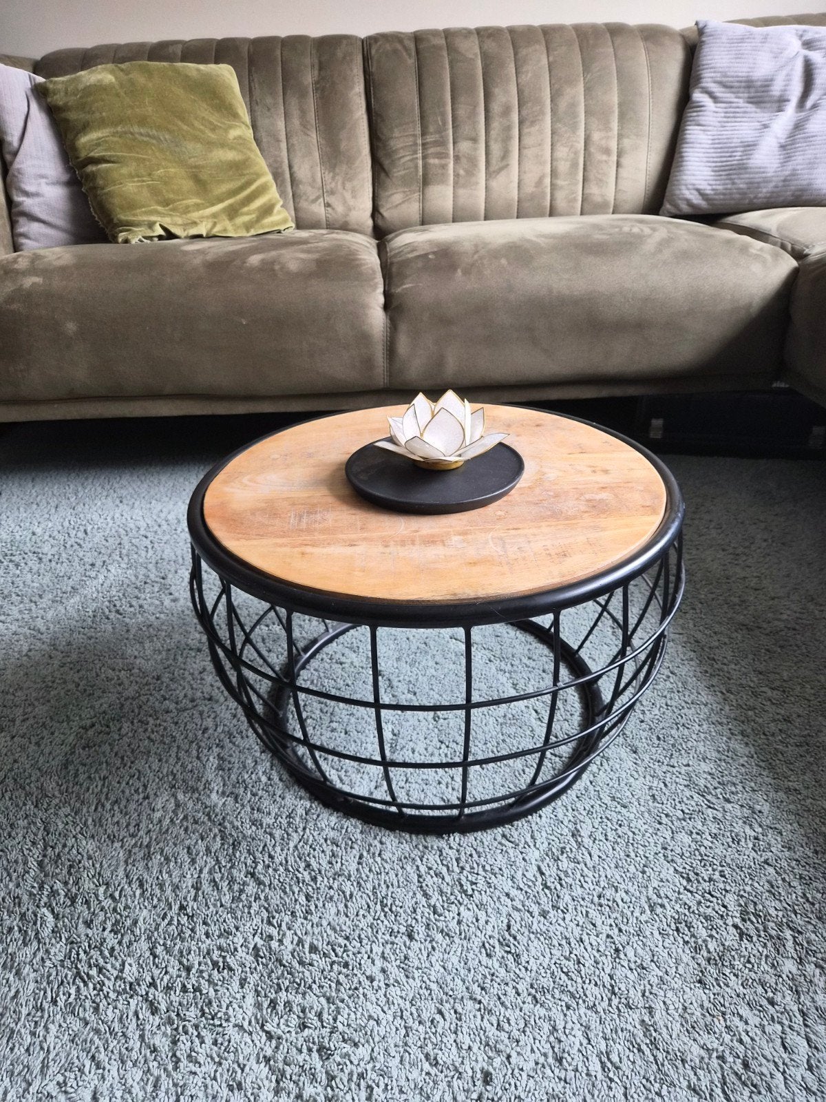 Dimehouse Salontafel - Mangohout & Zwart Industrieel Frame, Ophalen, 100 tot 150 cm, 50 tot 100 cm, Zo goed als nieuw