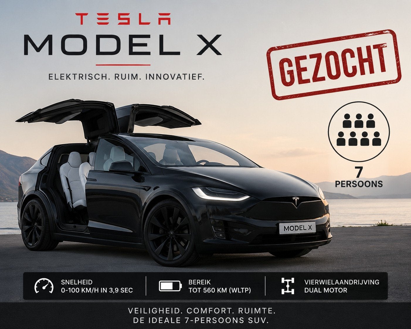Gezocht: Tesla Model S of Model X 7 persoons uitvoering, Ophalen