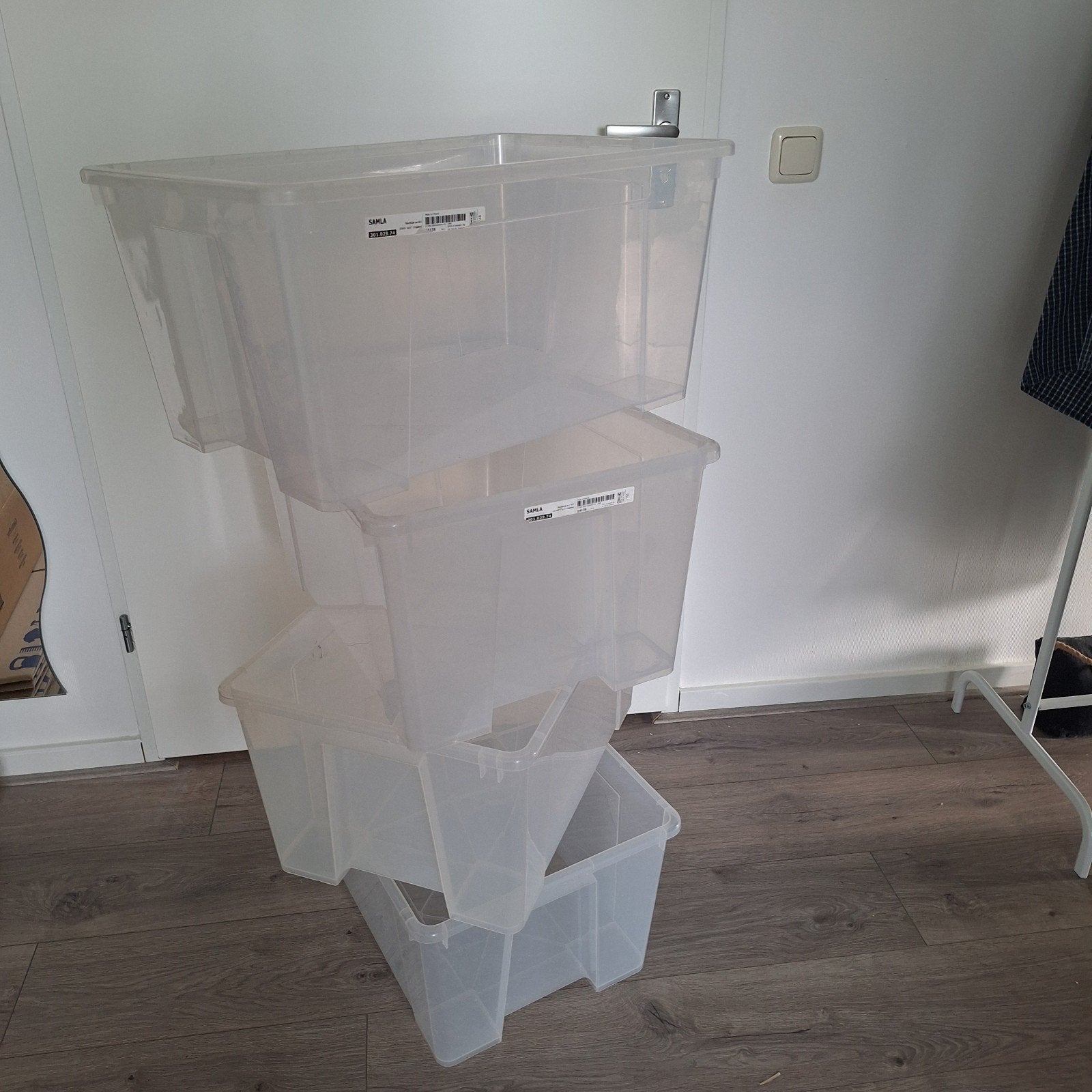 4 stuks Ikea Samla transparante opberg bakken 45 liter, Ophalen, Gebruikt, 50 tot 75 cm, Bak of Kist