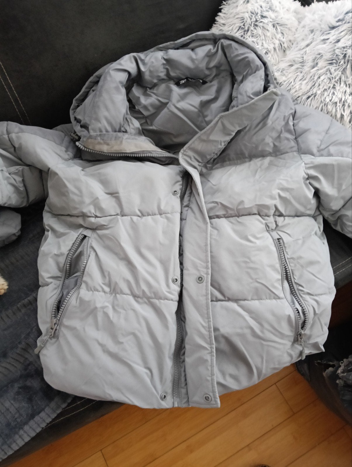 Zara Puffer Jas Grijs Maat L, Zara, Maat 42/44 (L), Ophalen of Verzenden, Zo goed als nieuw