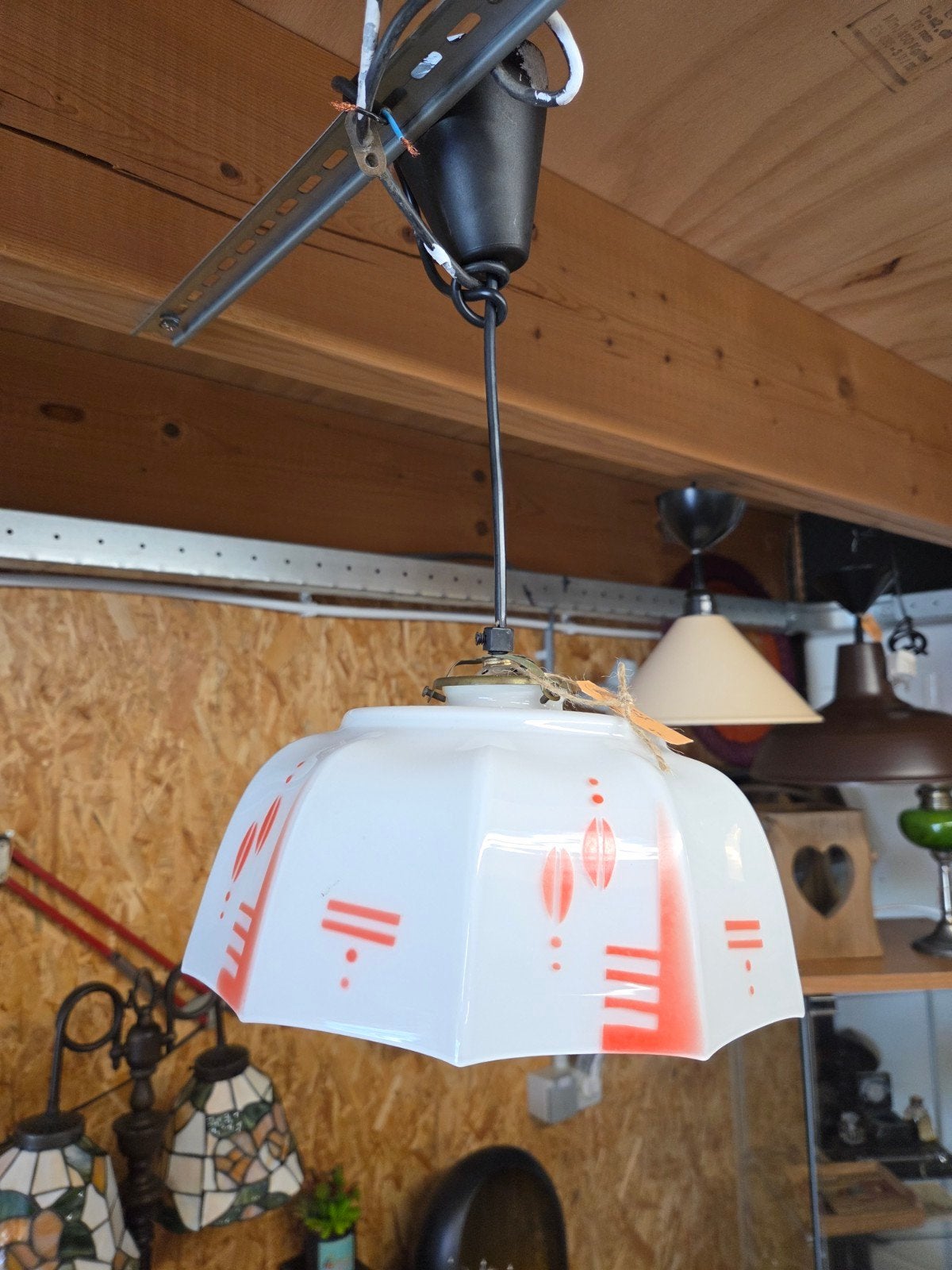 vintage Art Deco hanglamp, lamp opaalglas, Ophalen, Huis en Inrichting