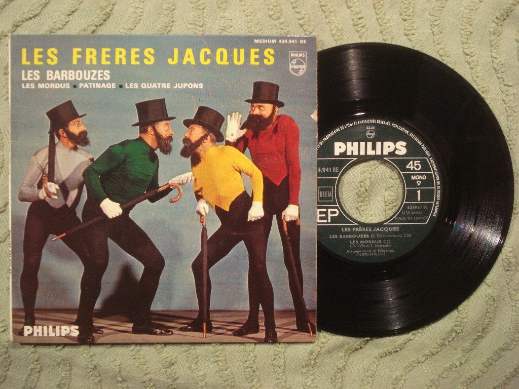 Les Freres Jacques 7" Vinyl EP: ‘Les Barbouzes’ (Frankrijk), Cd's en Dvd's, Overige genres, 7 inch, Ophalen of Verzenden, Zo goed als nieuw