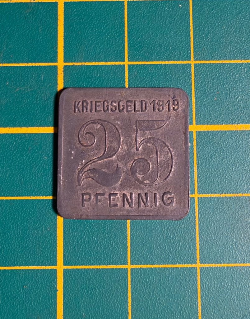 Zeldzaam IJzeren Noodgeld 25 Pfennig Dinslaken 1919, Postzegels en Munten, Ophalen of Verzenden, Duitsland, Losse munt