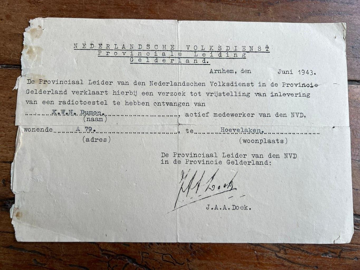 Nederlands bezetting Volksdienst Gelderland Arnhem 1943, Verzamelen, Militaria | Tweede Wereldoorlog, Verzenden, Nederland, Embleem of Badge