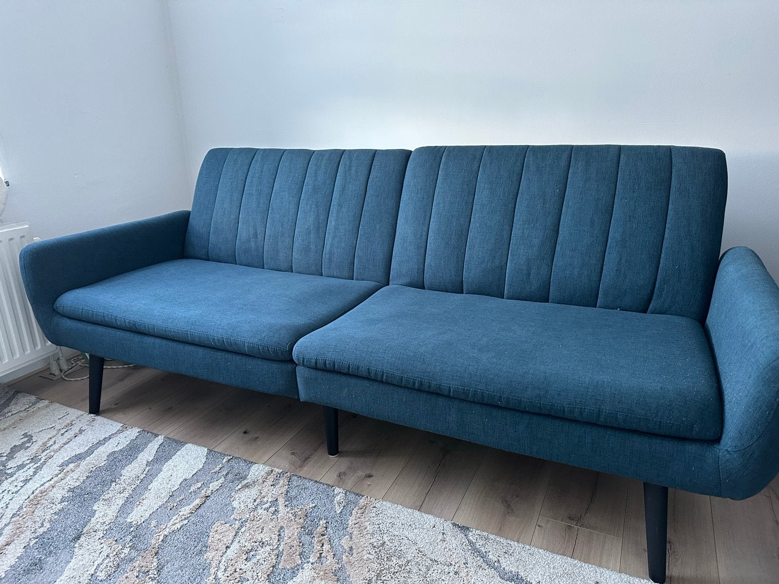 Moderne blauwe slaapbank -  goed, Ophalen, Gebruikt, 150 tot 200 cm, Driepersoons
