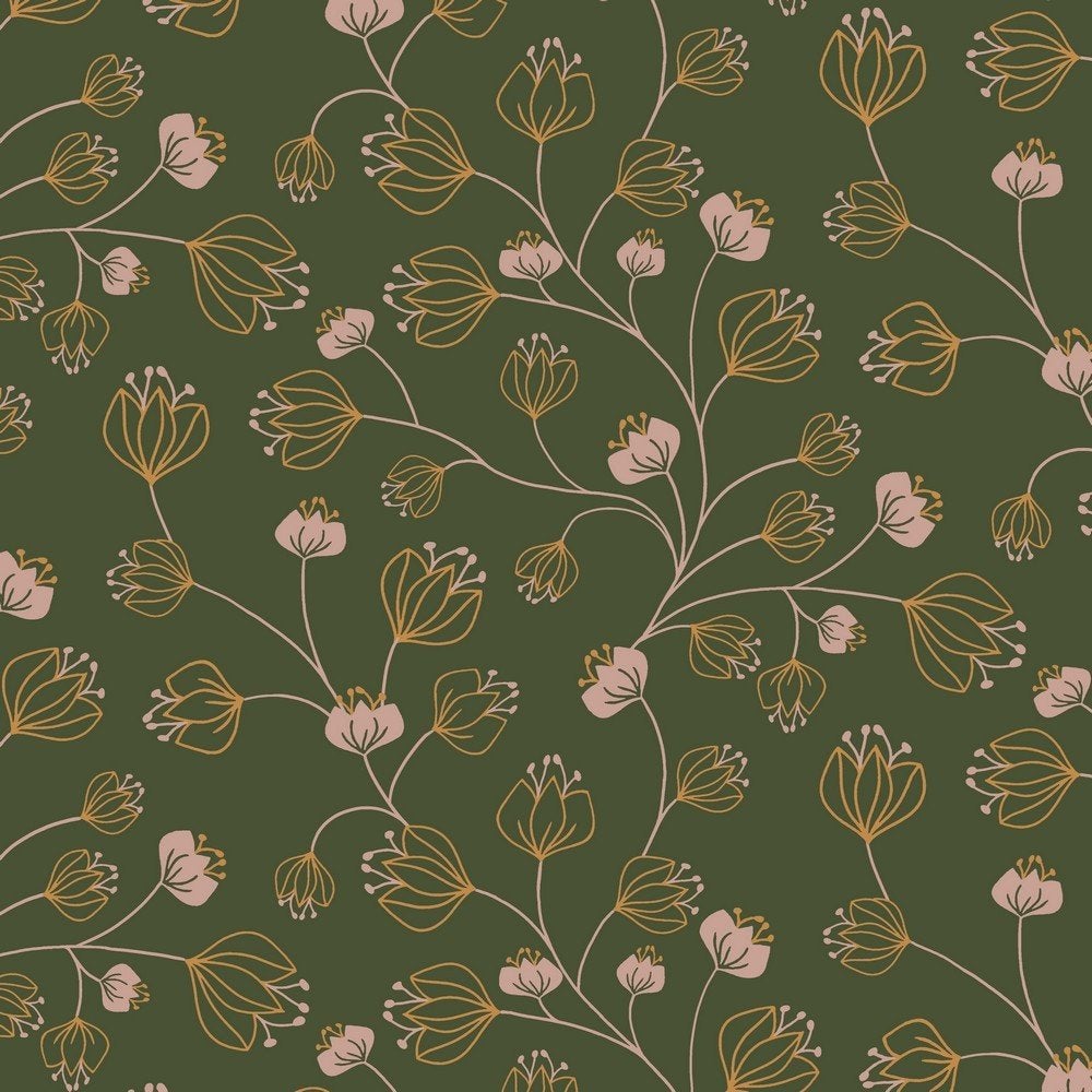 COUPON : jersey stof flowers forest green (2,30m), 120 cm of meer, Ophalen of Verzenden, Katoen, Groen