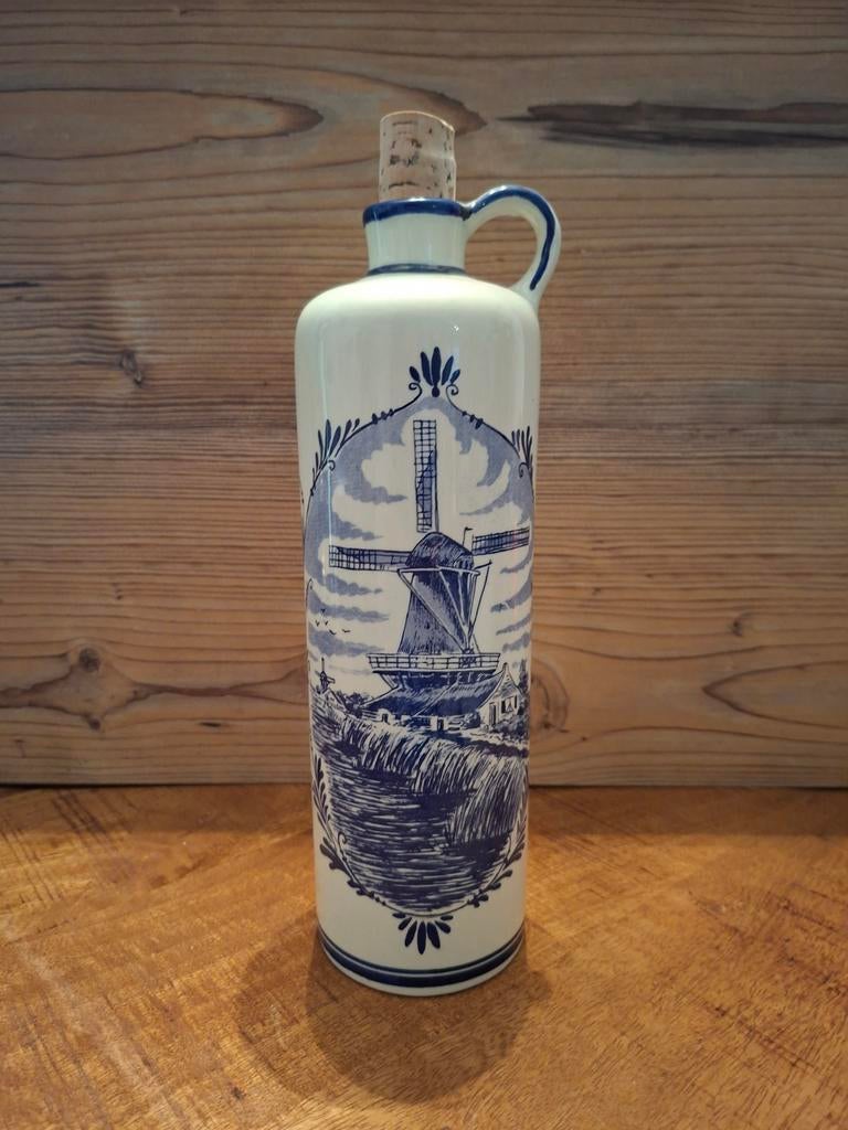Vintage Delfts Blauwe Karaf: Molen & Bloemdecoratie, Ophalen of Verzenden