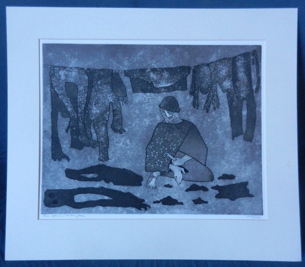 Aquatint ets Gulliver...Harry van Kruiningen 1977 hxb 33x42, Mythologie, 42 cm, Ophalen of Verzenden, 33 cm