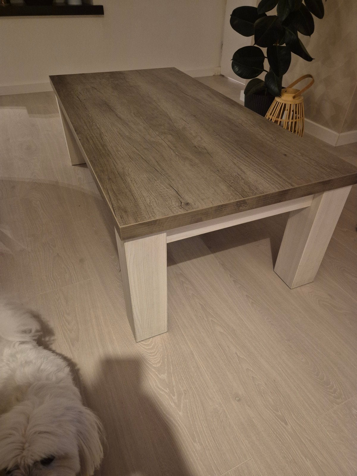 Salontafel Milaan - Grijs Eiken / Wit Onderstel - 70 x 135 c, Huis en Inrichting, Ophalen, Gebruikt, 100 tot 150 cm, 50 tot 100 cm