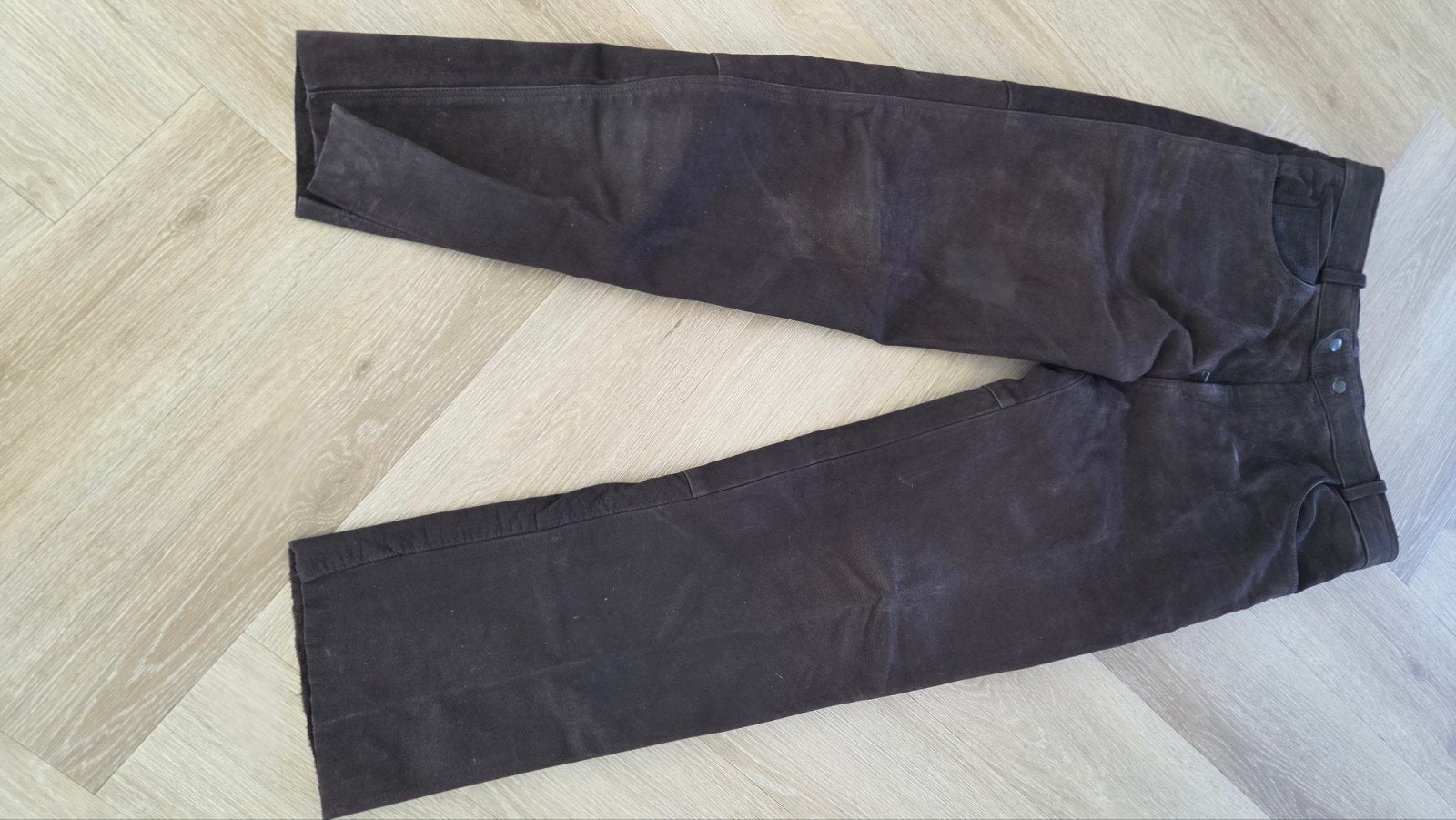 Donkerbruine leren motorbroek, Motoren, Ophalen of Verzenden