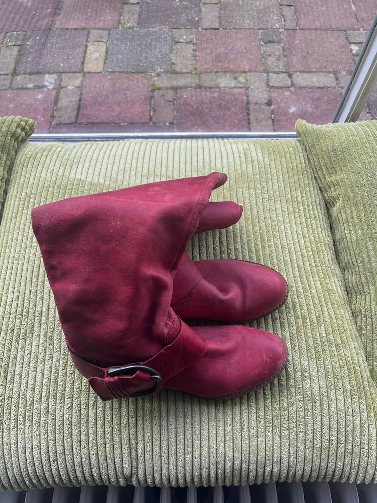 Rode leren laarzen - maat 39, Ophalen of Verzenden, Gedragen, Rood, Lage of Enkellaarzen