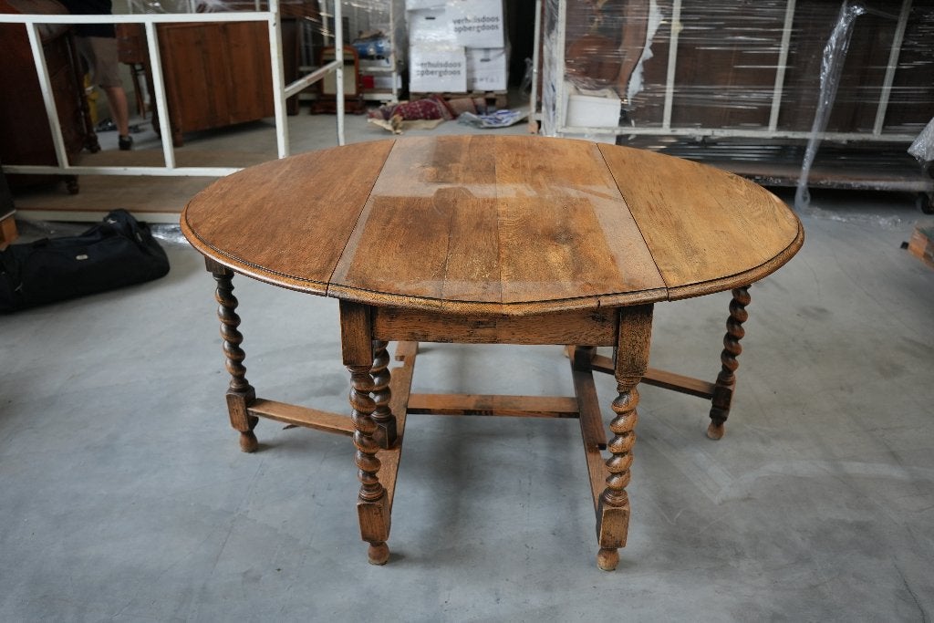 Antieke gateleg-tafel eettafel hout  - 145 cm, Ophalen, Gebruikt, Rond, Vijf personen of meer