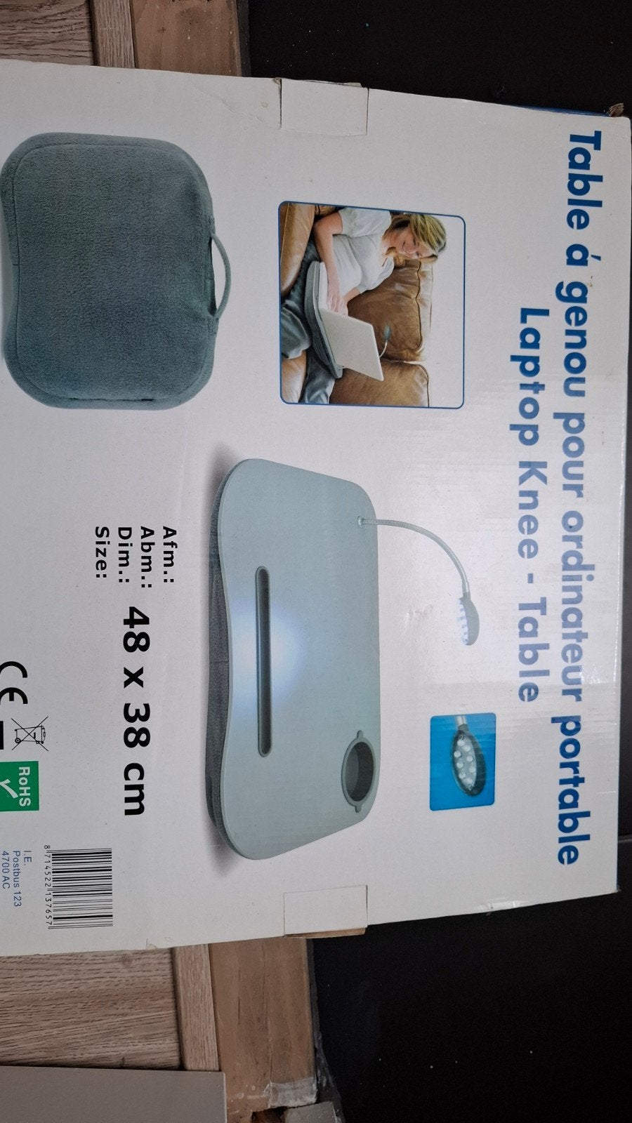 Laptop knietafel met kussen en LED-lamp - 48x38 cm, Computers en Software, Ophalen, Nieuw