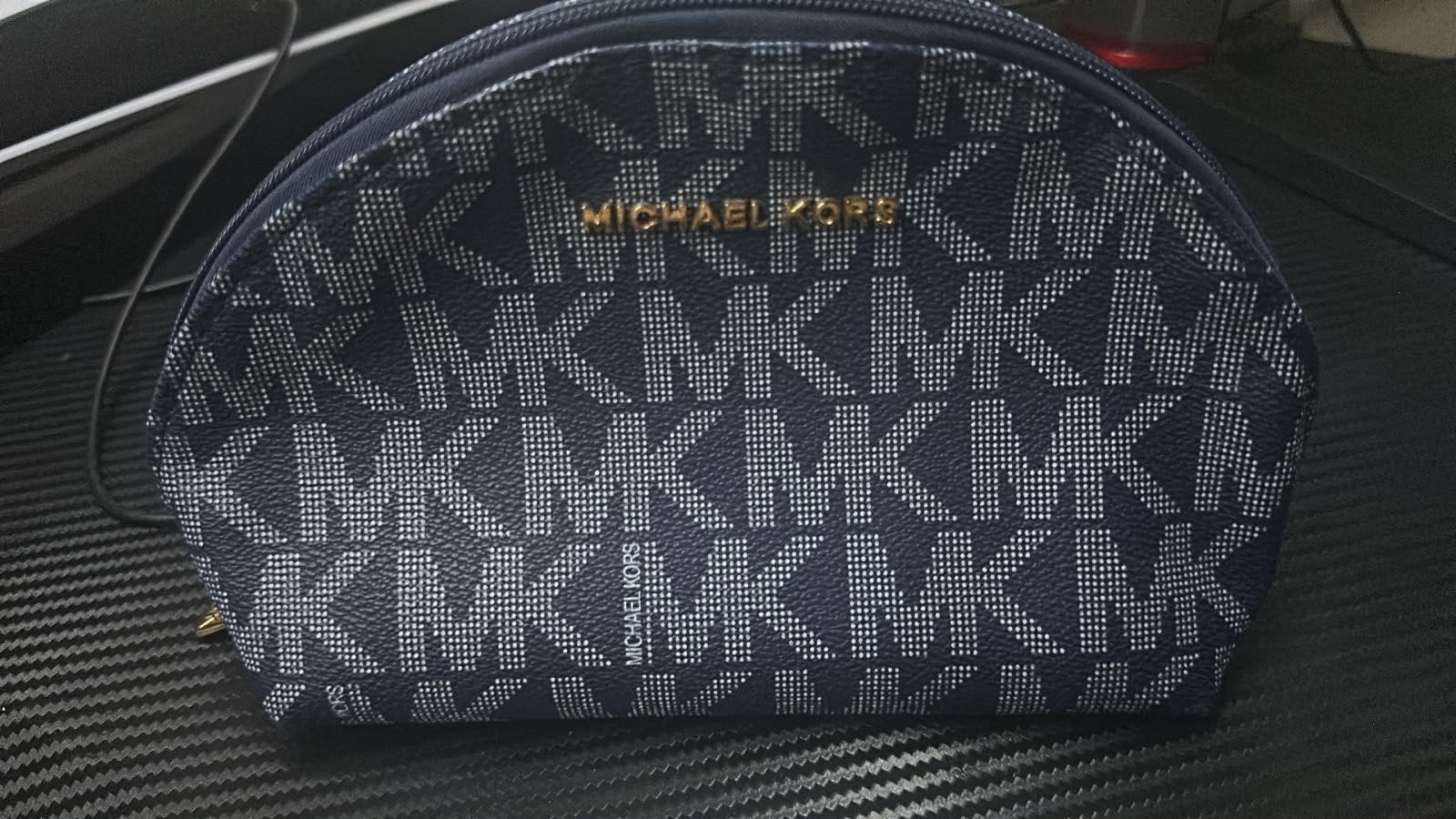 Michael Kors Make-up Tasje - Donkerblauw met MK-logo, Ophalen of Verzenden, Zo goed als nieuw, Blauw, Dame