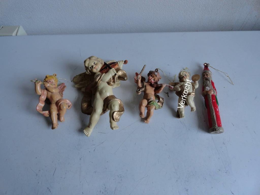 Kerstengelen, vintage voor in kerstboom, 3 stuks + kerstman, Ophalen of Verzenden