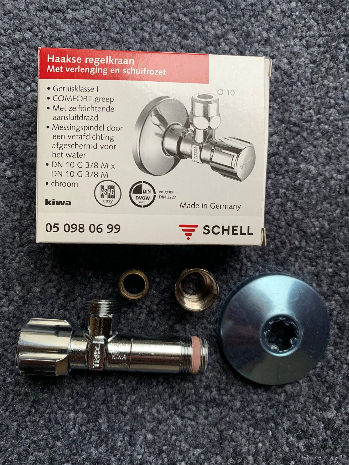 Schell Haakse regelkraan met verlenging en schuifrozet 2 st., Ophalen of Verzenden, Nieuw, Chroom, Kraan