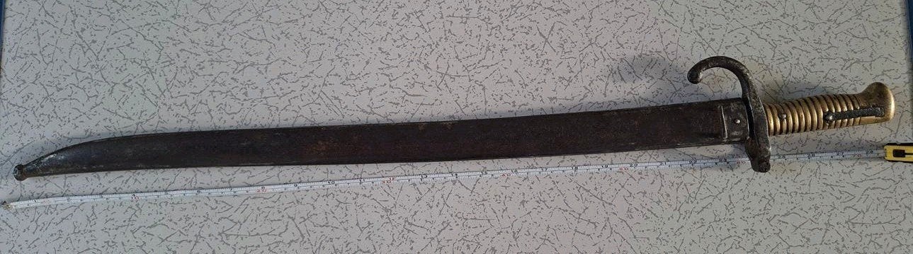 Franse antieke bajonet - Gekocht in Zuid-Frankrijk 72cm, Ophalen of Verzenden, Overige soorten, Overige gebieden, Mes of Dolk