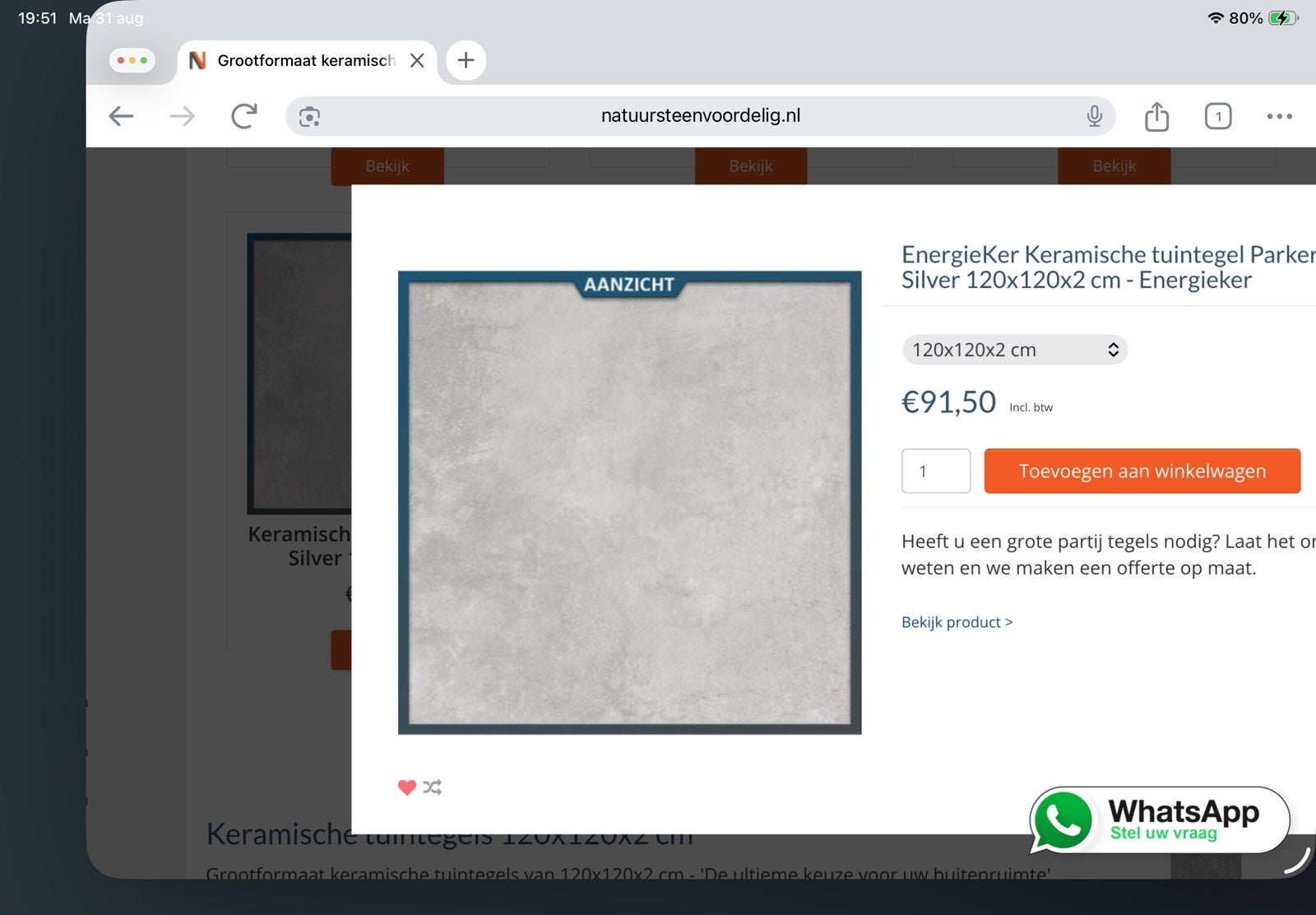 Keramische tuintegels 120x120x2 Parker Silver NIEUW, Keramiek, Nieuw, Ophalen of Verzenden, 10 m² of meer