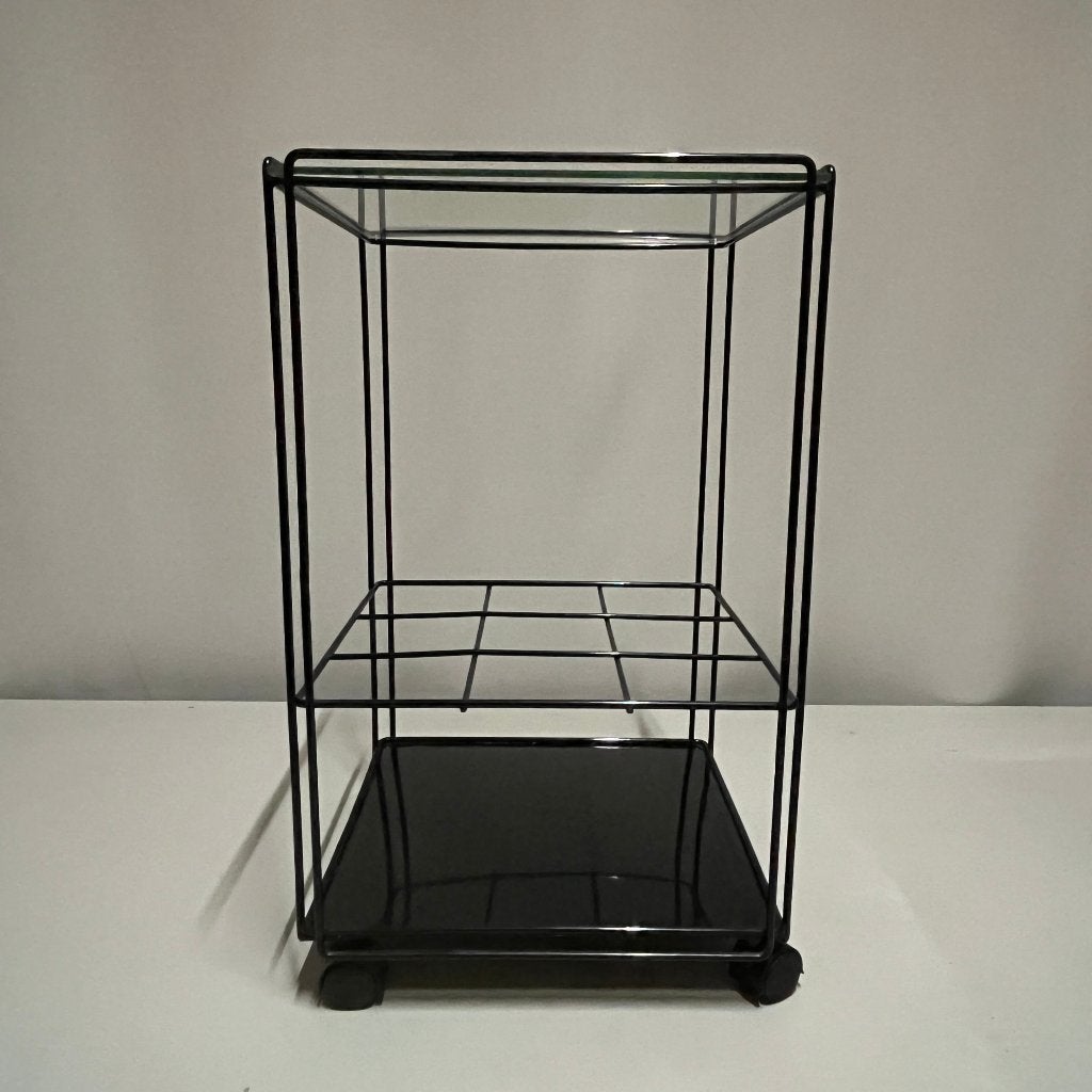 Bijzettafel trolley draadstaal en glas Isocele Max Sauze, Minder dan 55 cm, Metaal of Aluminium, Atrow, 60 cm of meer