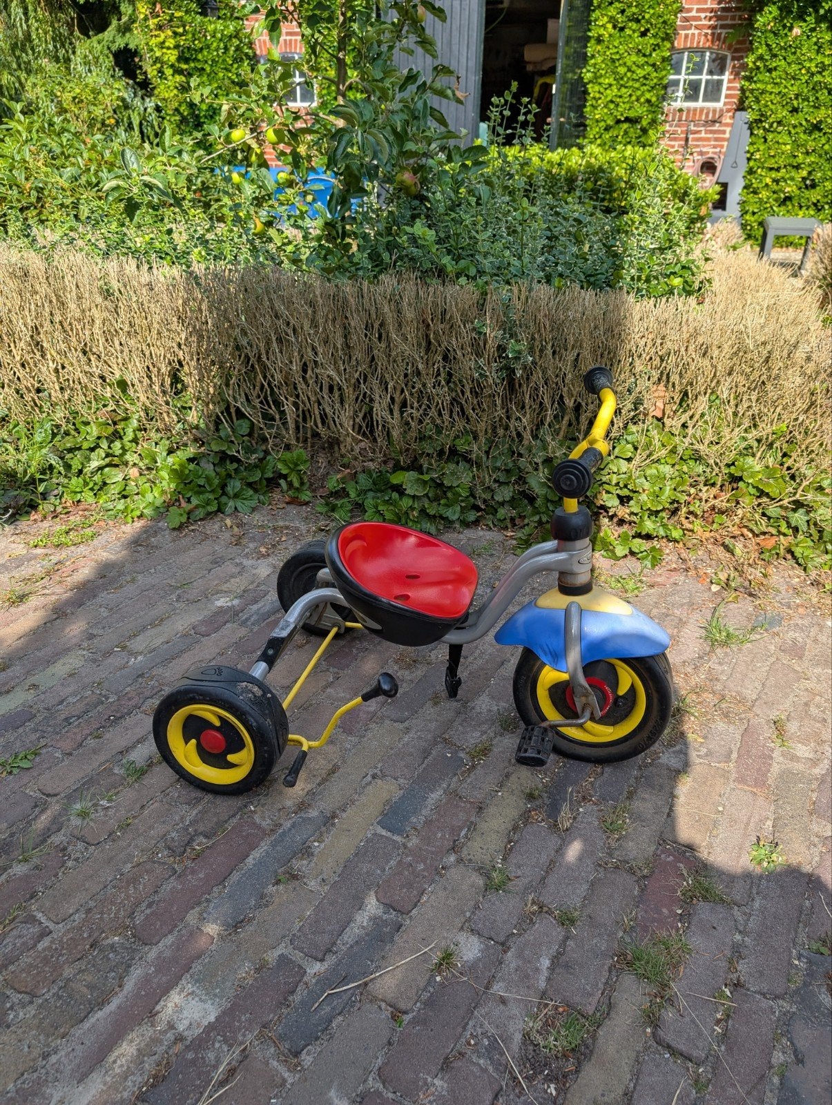 Puky driewieler met duwstang - Geel/Blauw/Rood, Ophalen, Gebruikt, Puky, Duwstang