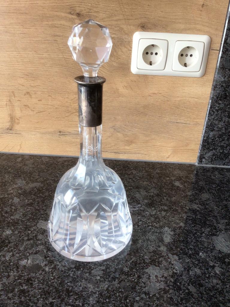Mooi glazen karaf met verzilverde hals met dop, Ophalen of Verzenden