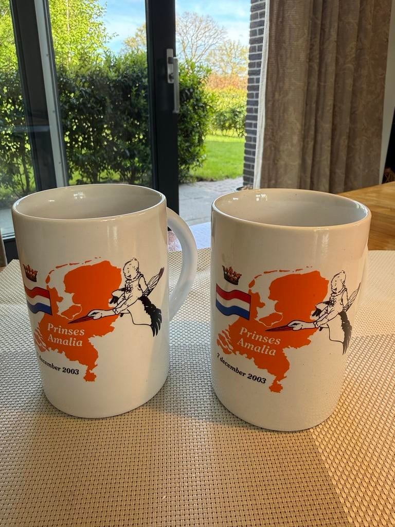 2x Mok Prinses Amalia Geboorte 2003 - Oranje Kaart, Keramiek, Nieuw, Ophalen of Verzenden, Overige stijlen