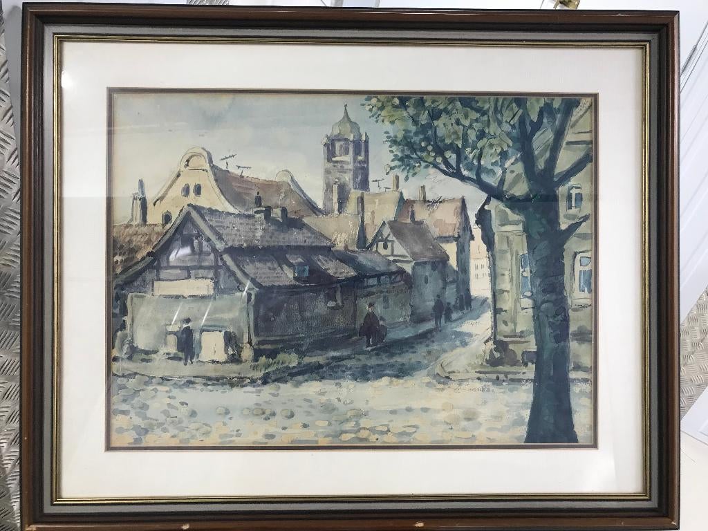 aquarel stadsgezicht impressionistisch am frankenwall, Ophalen of Verzenden