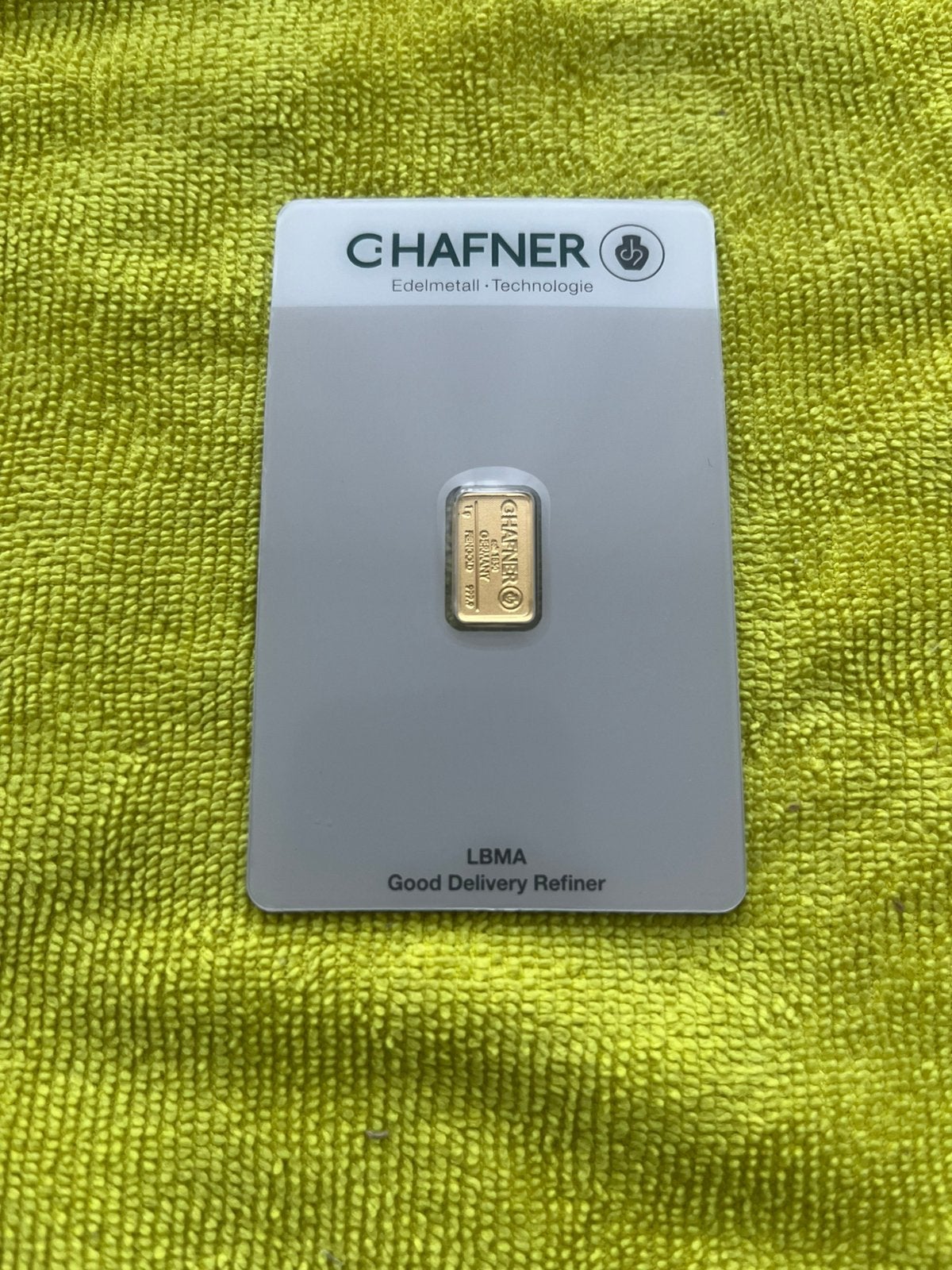 C. Hafner goudbaar 1 gram., Postzegels en Munten, Edelmetalen en Baren, Ophalen of Verzenden, Goud
