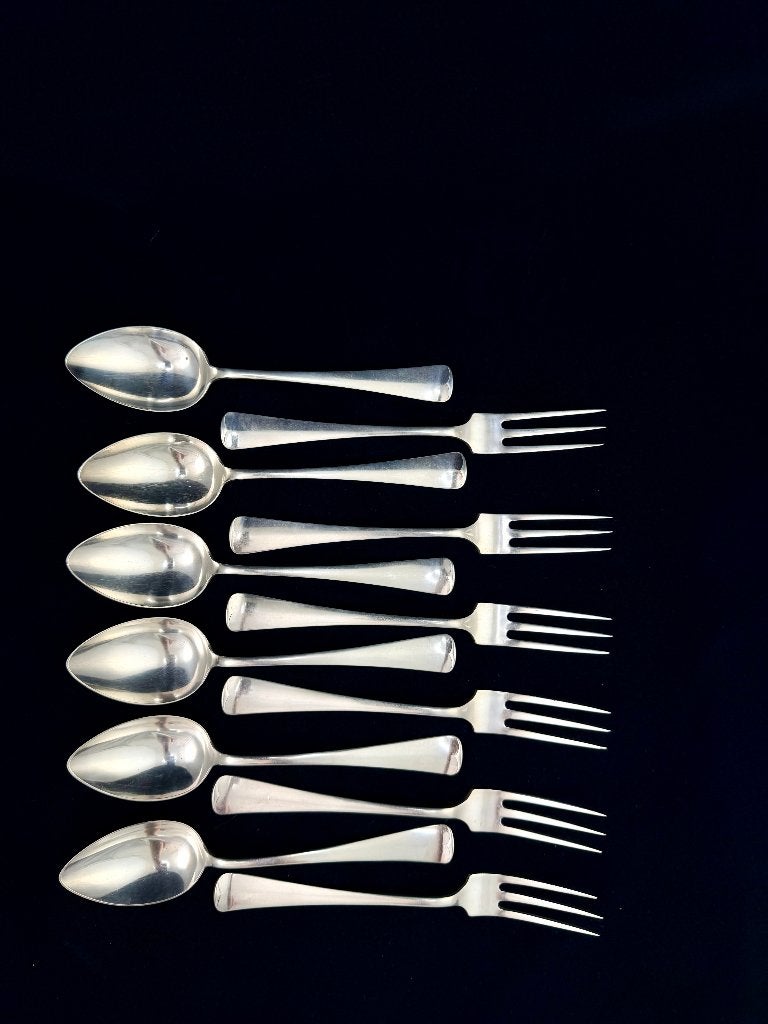 12-delig zilveren Haags Lofje dessertbestek 1933, Antiek en Kunst, Ophalen of Verzenden, Zilver