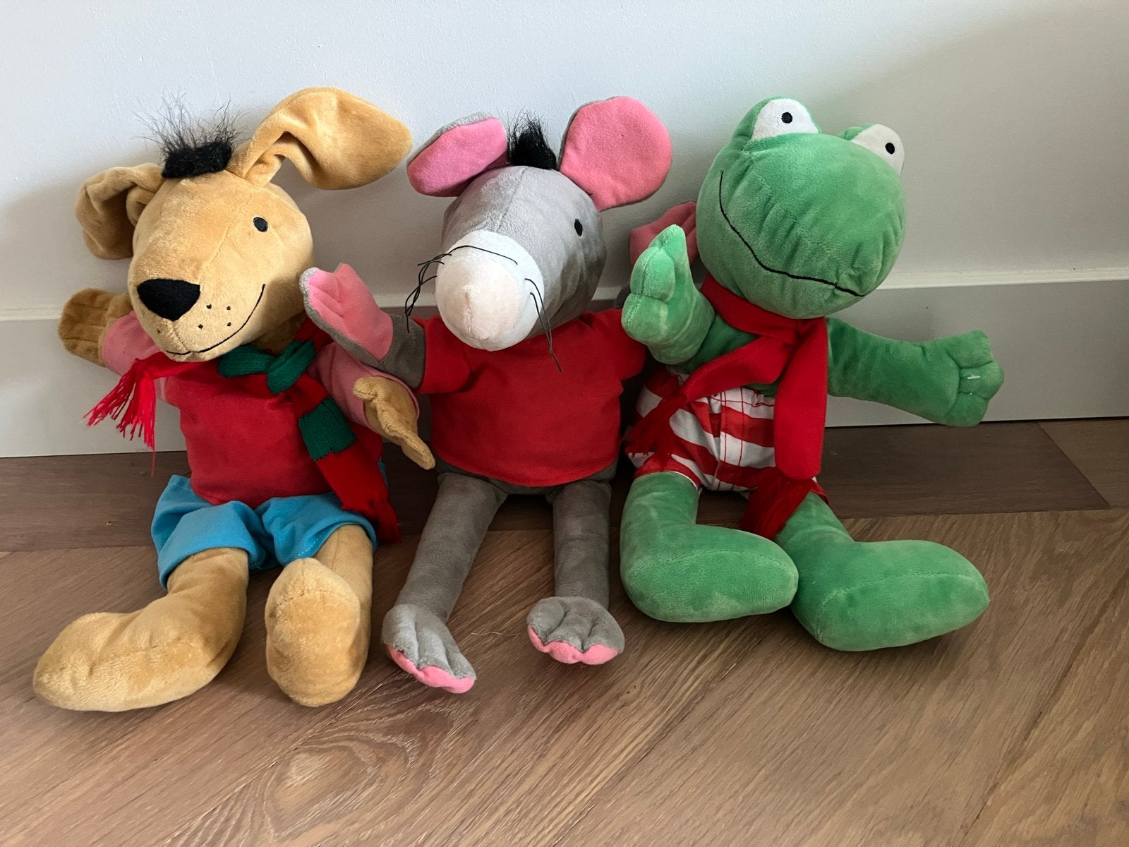 Kikker, Haas en Rat handpoppen knuffels - Max Velthuijs, Kikker, Gebruikt, Overige merken, Overige karakters