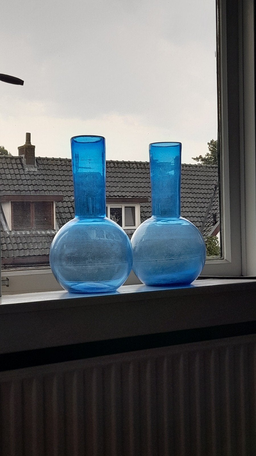IKEA Hana design blauwe vazen (set van 2), Ophalen, Gebruikt, Glas, Met patroon/structuur