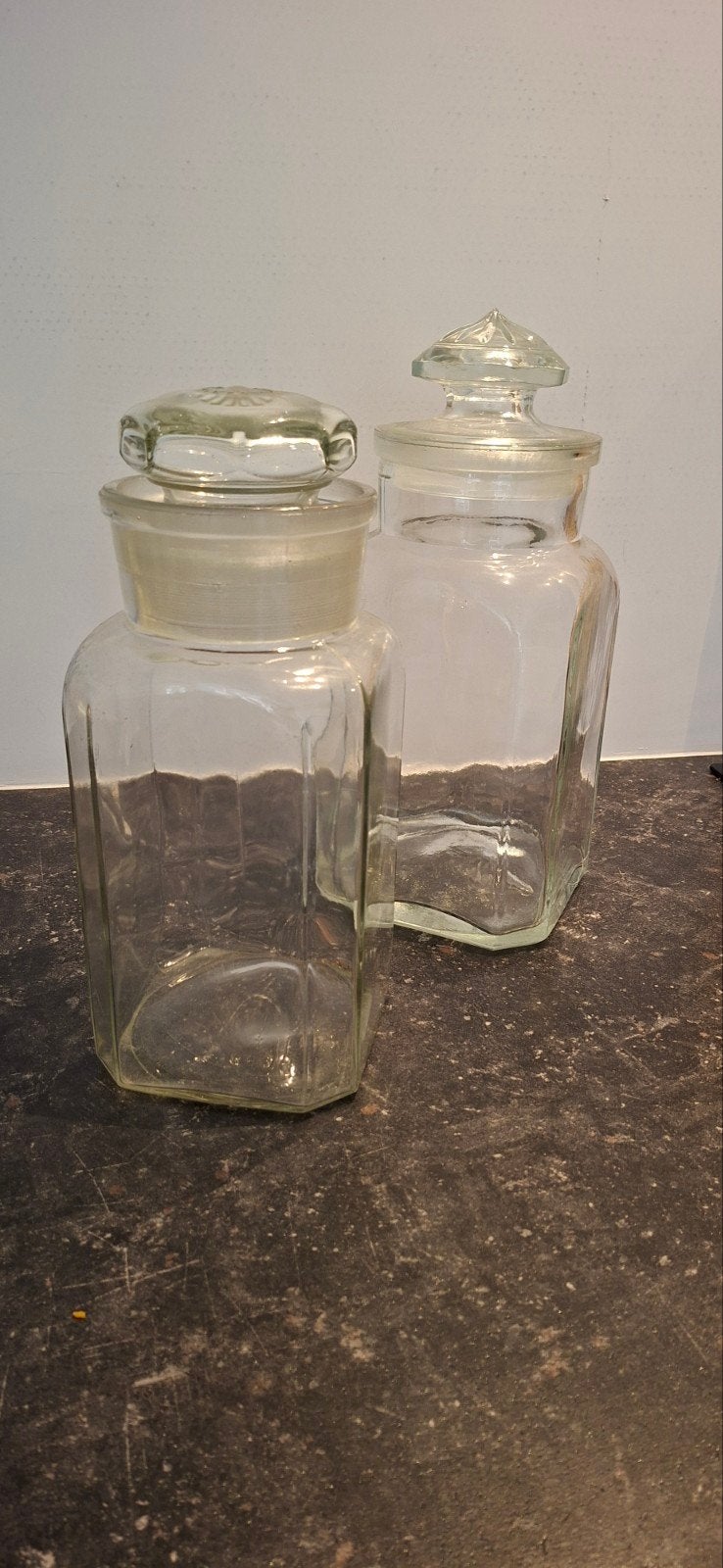 Set van 2 Vintage Glazen Apothekerspotten met Deksel, Antiek en Kunst, Ophalen of Verzenden