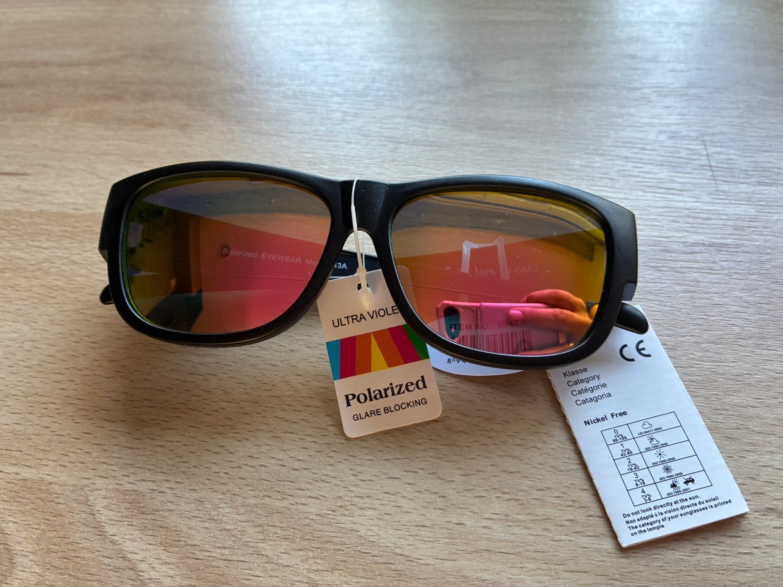 Polariserende overzet zonnebril rood/gele spiegelglazen, Overige merken, Zonnebril, Zwart, Nieuw